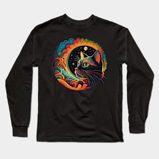 Retro 70s Style Cat Gifts Vintage Cat Long Sleeve T-Shirt